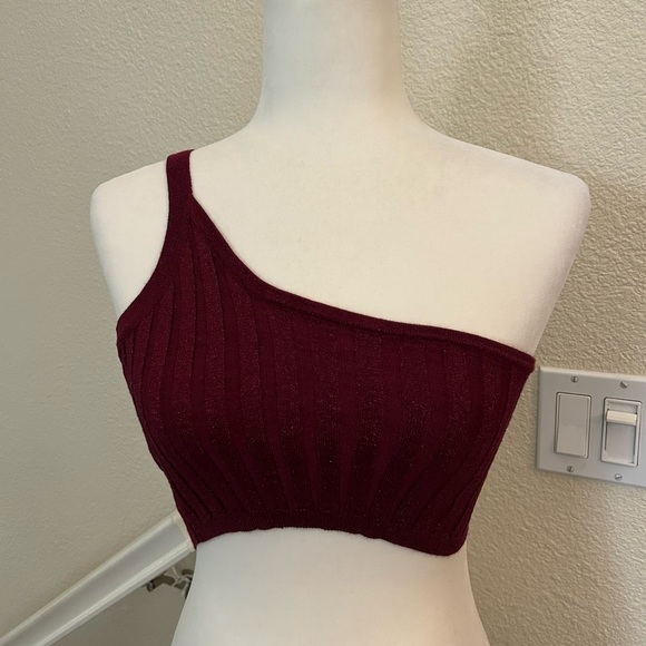 Superdown Women's Crop-top one shoulder tank sparkly purple size S knit rib - Picture 1 of 7